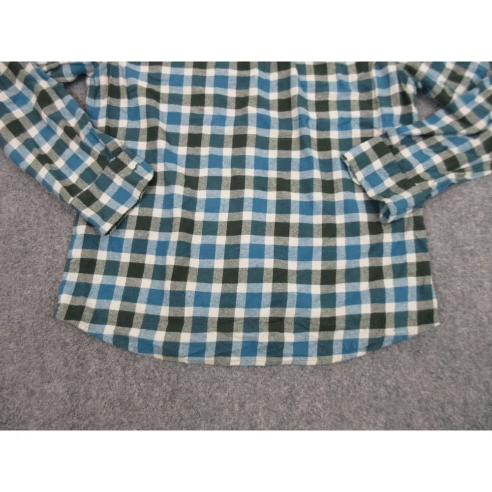 J CREW Shirt Mens L Blue Plaid Cotton Flannel Long Sleeve Button Up Slim Casual